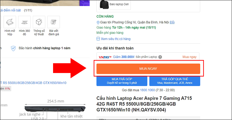 Chọn Mua ngay để ho&agrave;n tất mua h&agrave;ng